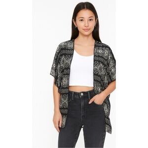 Minimi Geo Floral Pattern Open Front Dolman Sleeve Lightweight Sheer Boho Kimono